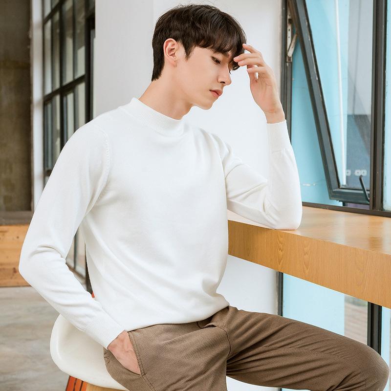Мужской вязаный свитер с полуворотником, мягкий, прилегающий к телу, однотонный, повседневный, теплый, с длинным рукавом, универсальный, шерстяной, для ношения под низ, модный