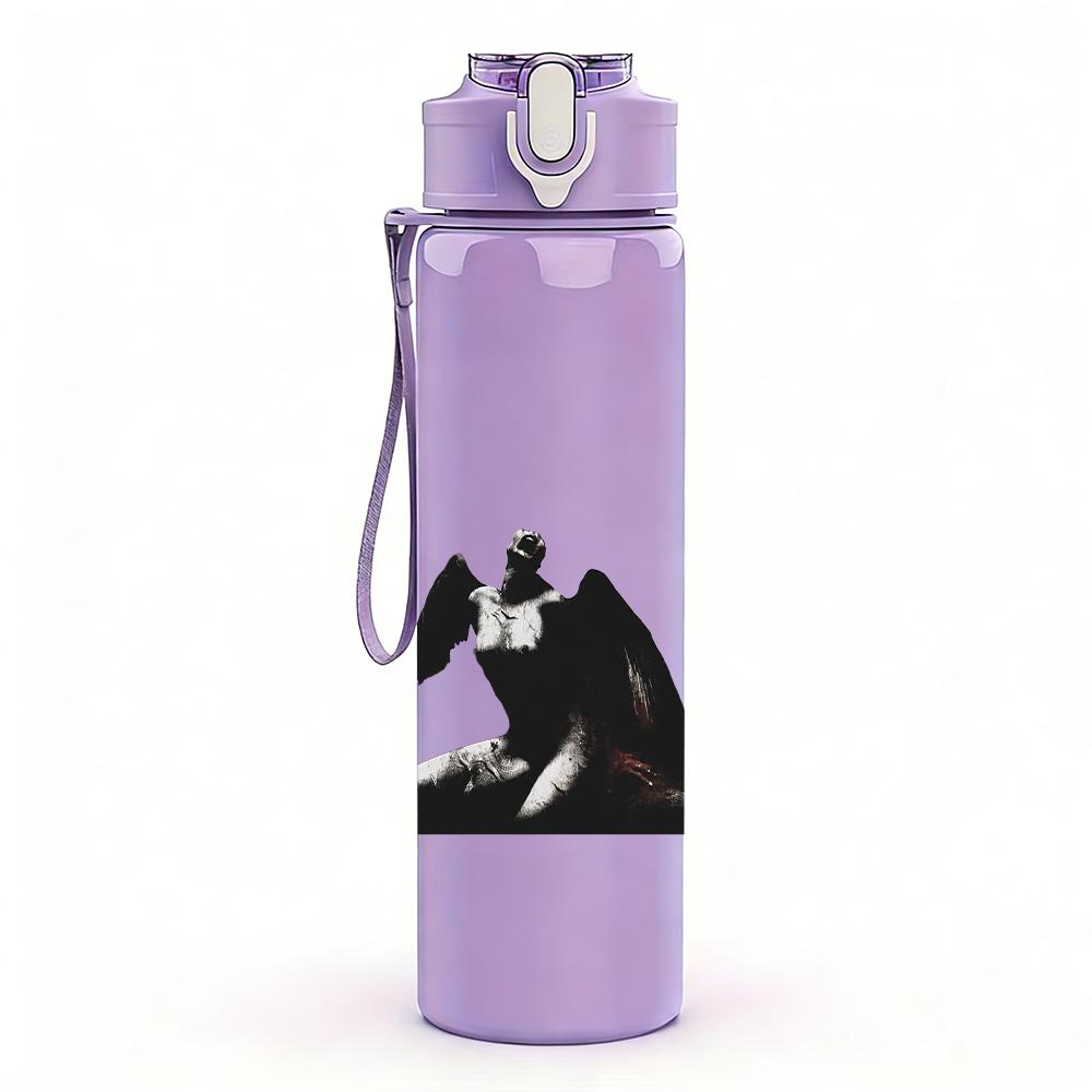 1PC Tiny airplane simple line sketch print 750ml colorful plastic sports water bottle leakproof pop up lid with straw for outdoor work home use