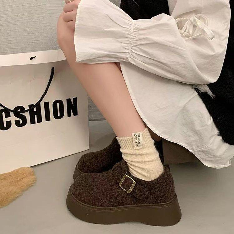 Бархатные Birkenstocks на толстой подошве, маленьким людям прибавляется рост осенью и зимой, теплые хлопковые туфли на подошве-маффине