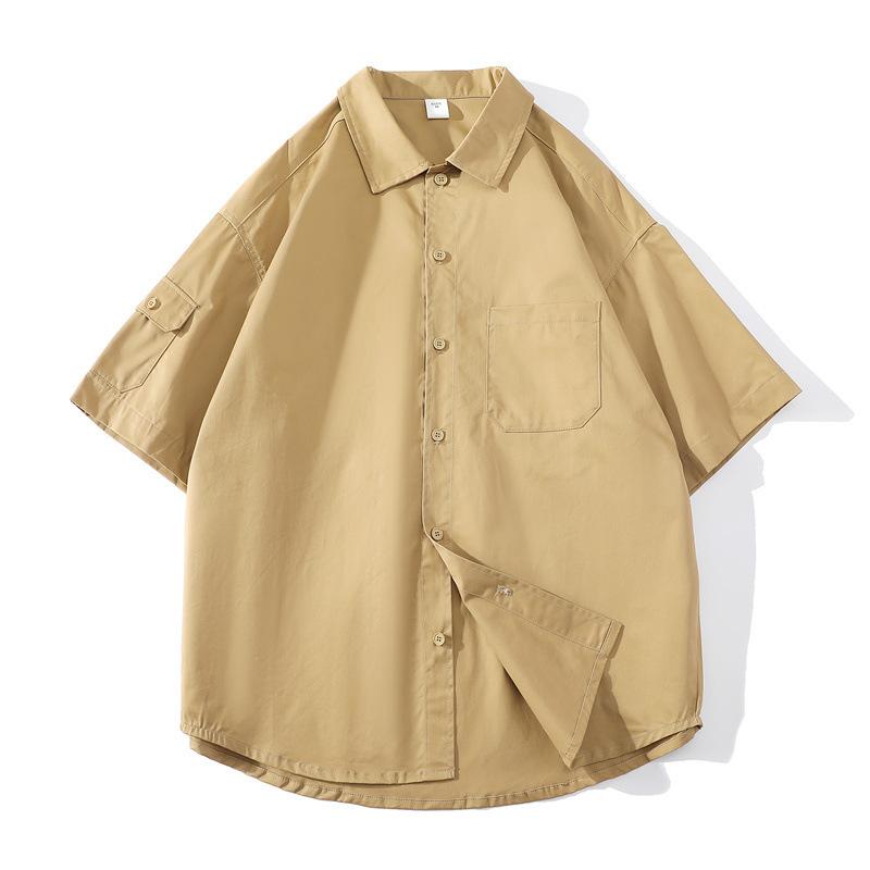 Хлопковая рубашка с коротким рукавом для мужчин, свободная однотонная рубашка с лацканами для мужчин, высококачественная повседневная универсальная куртка, модная