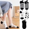 Black White Cute Cartoon Spring Summer Women's Socks Striped Cow Socks Boat Socks Ankle Short Socks