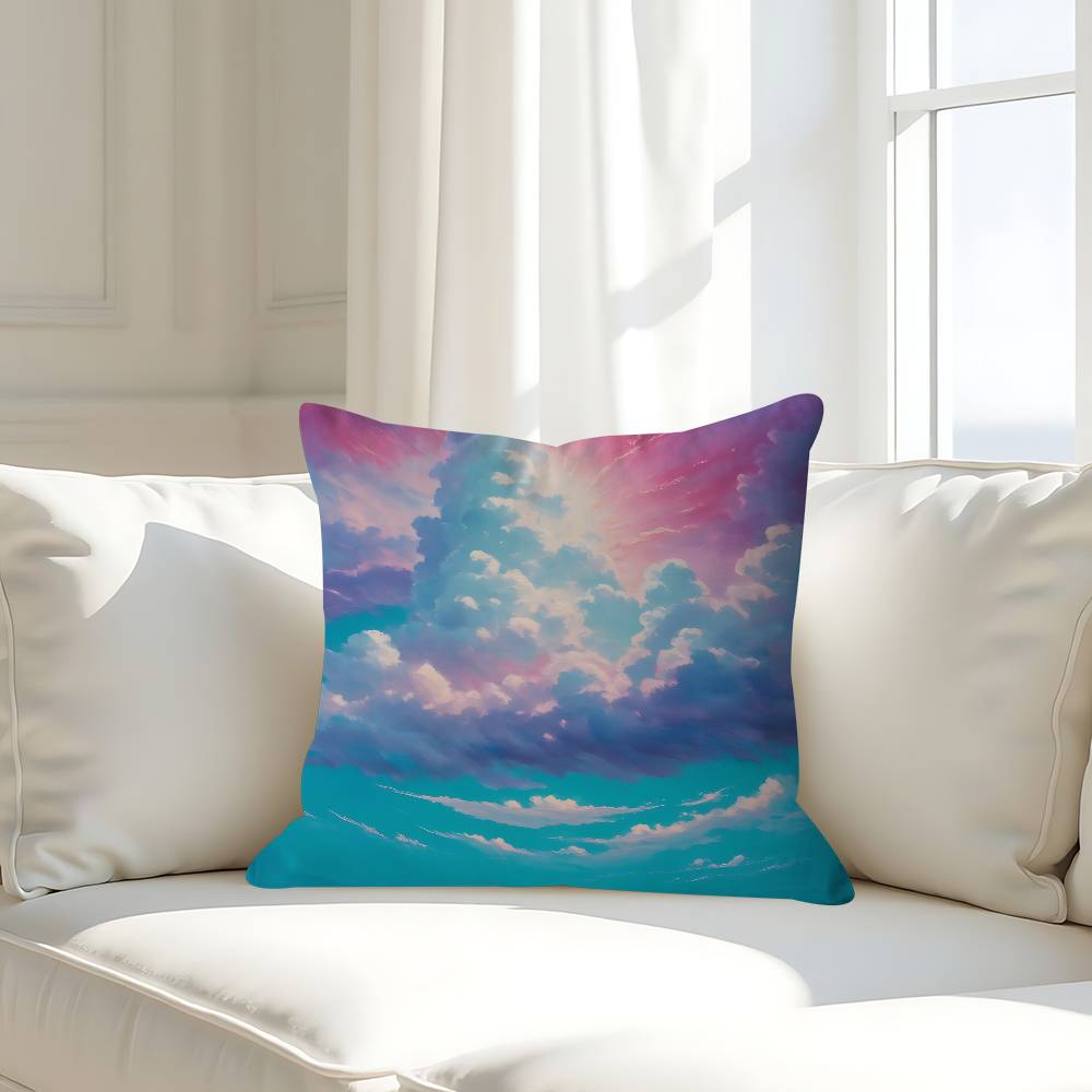 Art Sky Clouds Simple Pillow Case Removable Washable Cushion Cover – All-Season Soft Linen