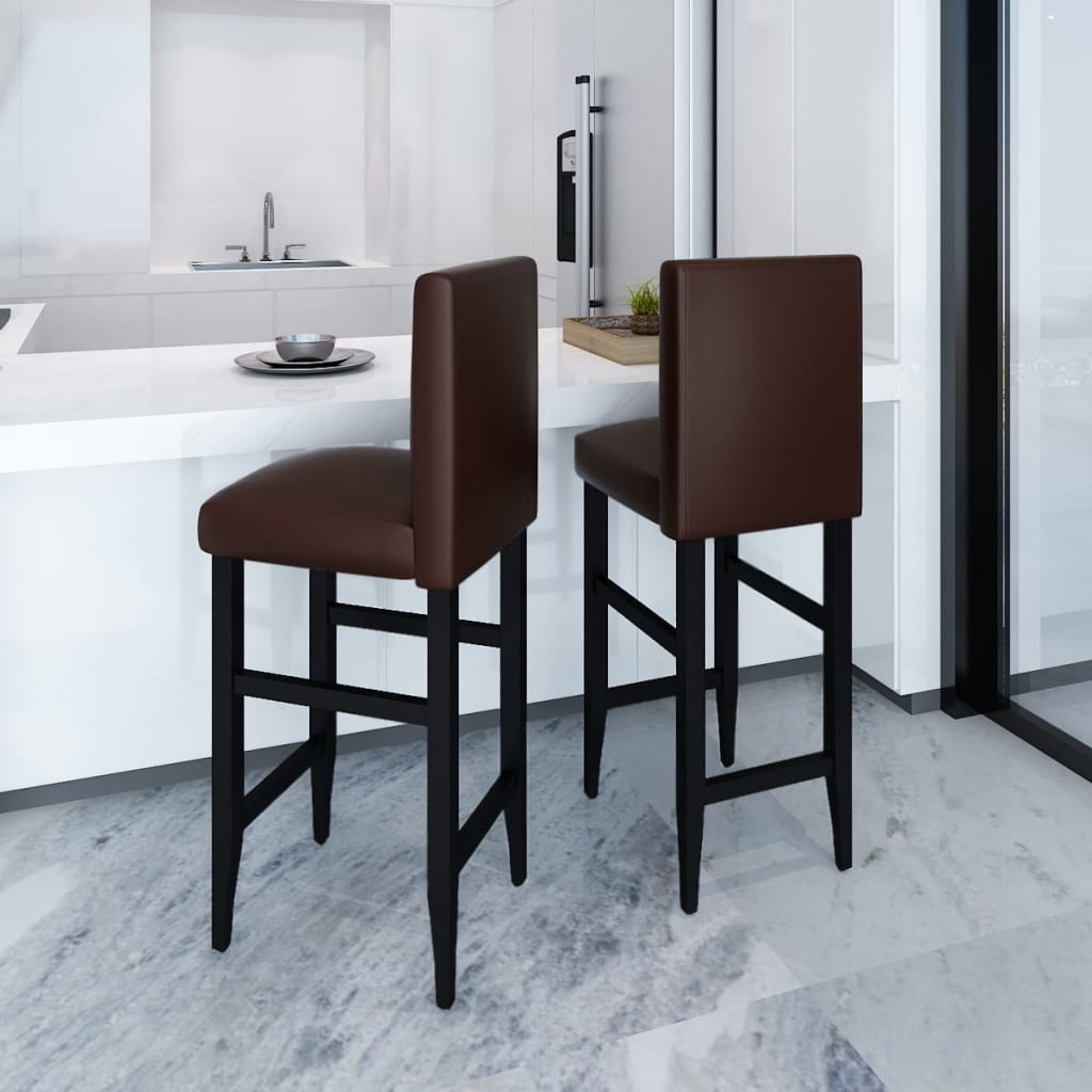 Bar Stool Set 2 pcs Dark Brown Faux Leather