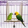 Bird Perch Parrot Play Toys Stand Holder Natural Wooden Swing Bell Cage Hanging