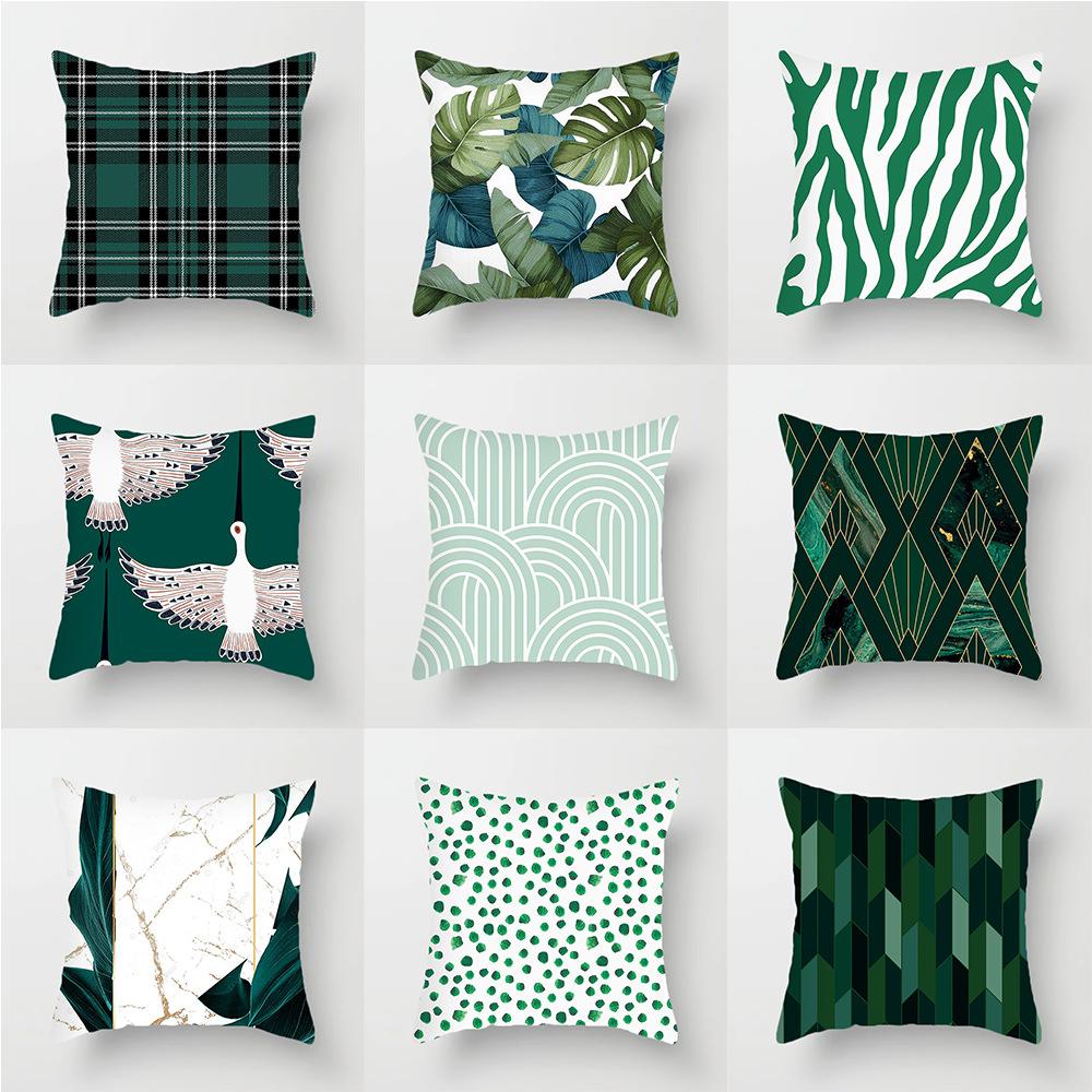 Зеленый наволочка с геометрическим декором для гостиной, офиса, дивана, наволочка, домашний декор, наволочка из персиковой кожи