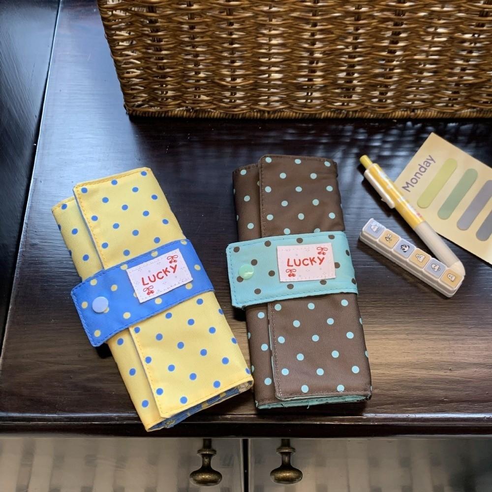 Foldable Polka Dot Makeup Brush Bag Portable Multipurpose Penbag Cosmetic Tools Storage Roll Women