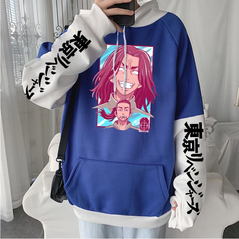 Японские крутые толстовки с капюшоном Sano Manjiro Anime Tokyo Revengers в стиле пэчворк с круглым вырезом, повседневные свободные мужские толстовки большого размера