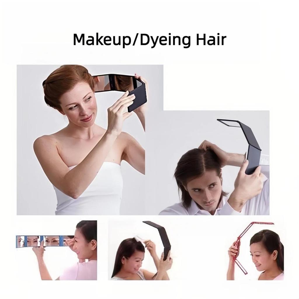 Chense Four-Way Folding Mirror for Self-Haircut, Rear-View Mirror for Back of Head, Portable Makeup Mirror, Black