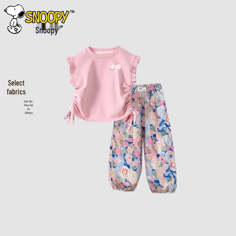 Snoopy Girls' Summer Flutter Sleeve T-Shirt & Anti-Mosquito Pants Set