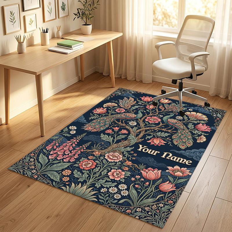Floral Fantasy Garden Theme Soft Crystal Velvet Rug Custom Name & Text Print Non Slip Floor Rug for Bedroom Living Room