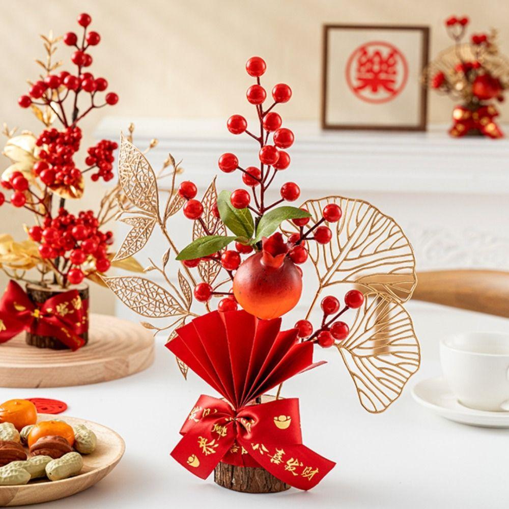 Tabletop Decoration New Year Pots Get Rich Good Luck Plants Pots 2025 Chinese Artificial Flowers