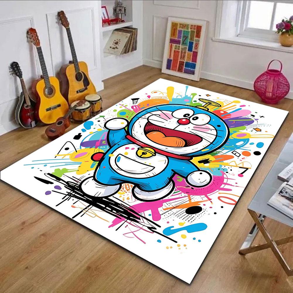 Colorful Cartoon Robot Cat Design Patterned carpet, non slip mat suitable for living room and bedroom sofas