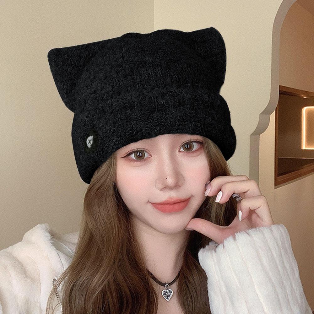 Cute Cat Ear Earmuffs Cap Fluffy Ear Protection Cap Winter Pullover Hats for Women