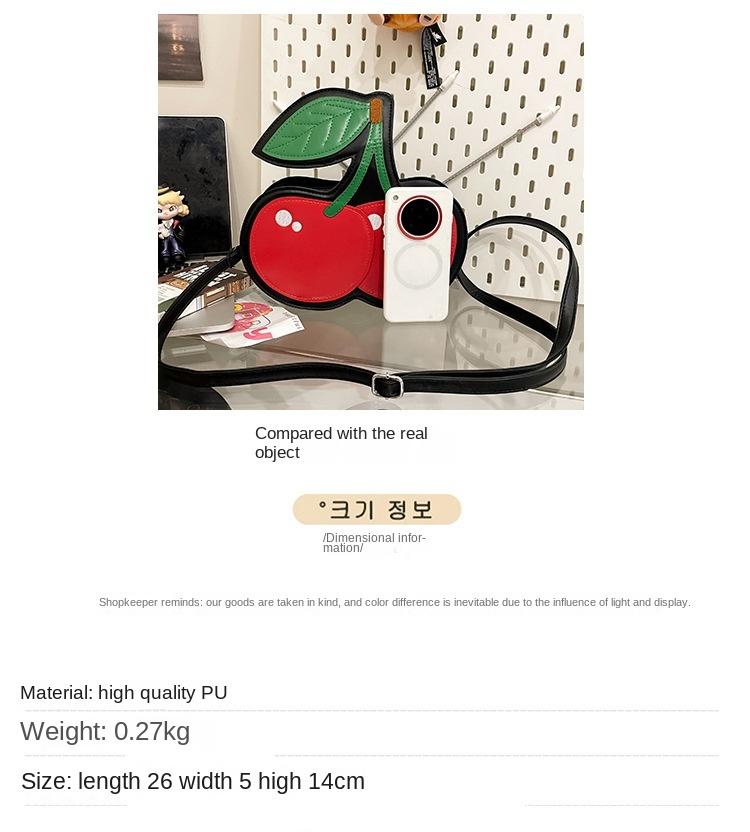 Women cute red cherry shaped small shoulder bag funny contrasting color single shoulder crossbody bag women's phone bag