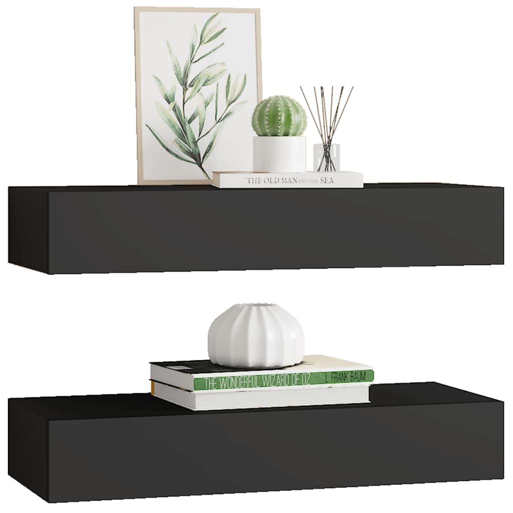 Wall mounted Drawers Shelves 2 pcs Black 60 x 23.5 x 10 cm MDF