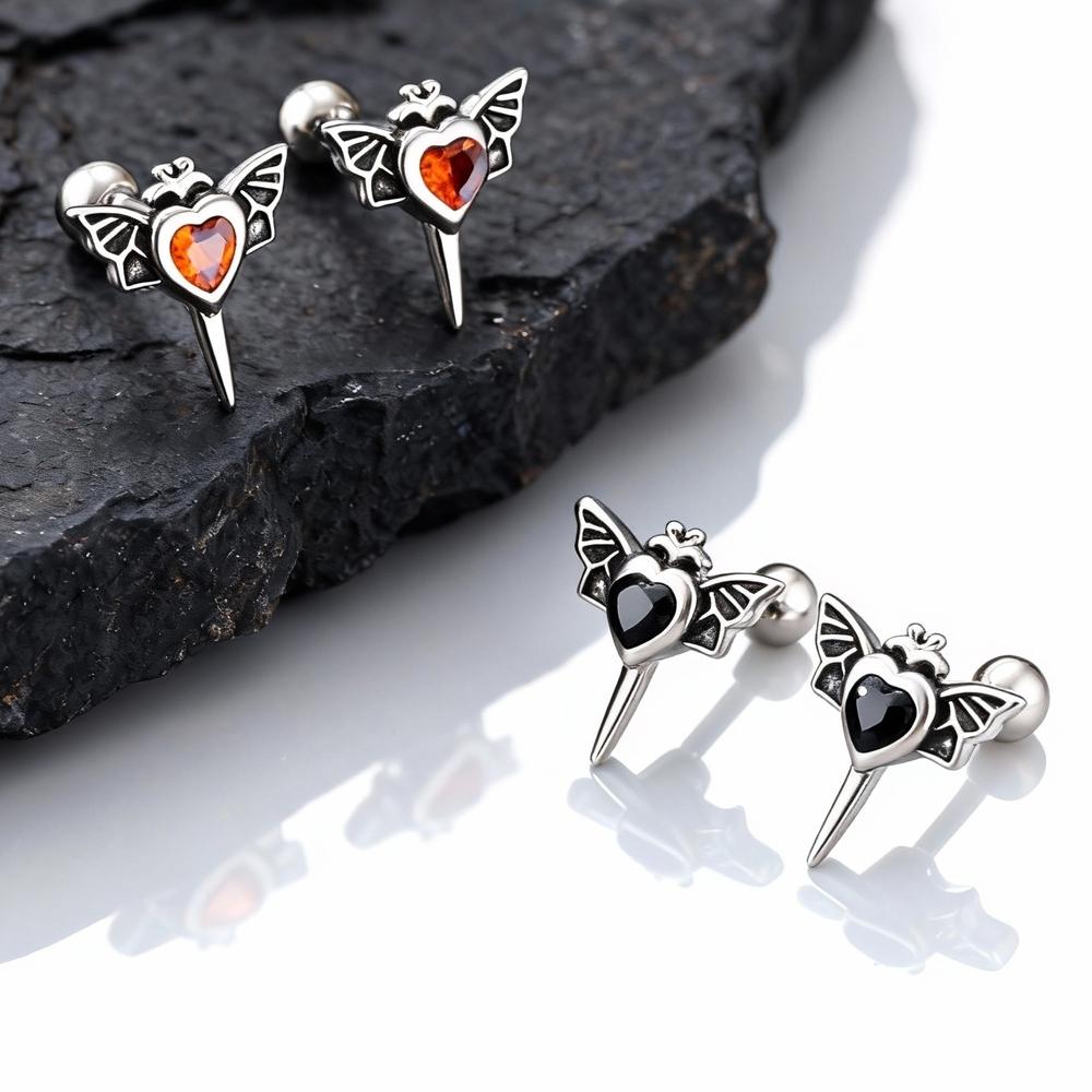 Готические Серьги-гвоздики с Крыльями для Мужчин Женщин, Винтажные Серьги-гвоздики из Нержавеющей Стали с Сердцем, Цирконом, Мечом, Панк Пирсинг Украшения Подарок