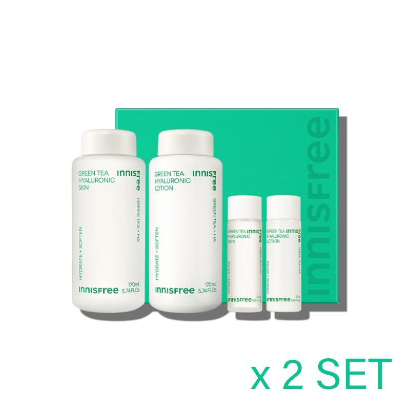 Innisfree НАБОР для ухода за кожей с гиалуроновой кислотой Green Tea — тоник 170 мл и лосьон 170 мл в подарок в дорожном размере (2 варианта)