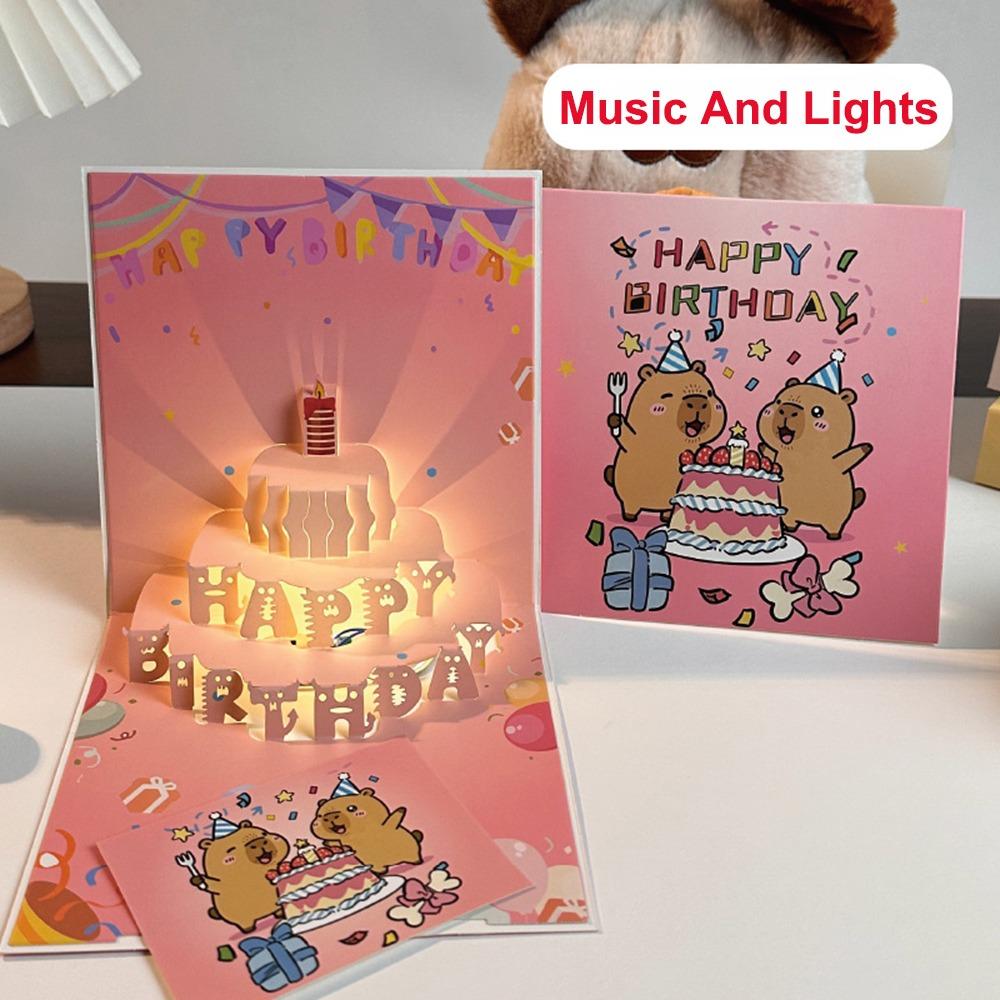 Light Feature Pop Up Cake Card Happy Birthday Musical Greeting Card Blessing Occasion