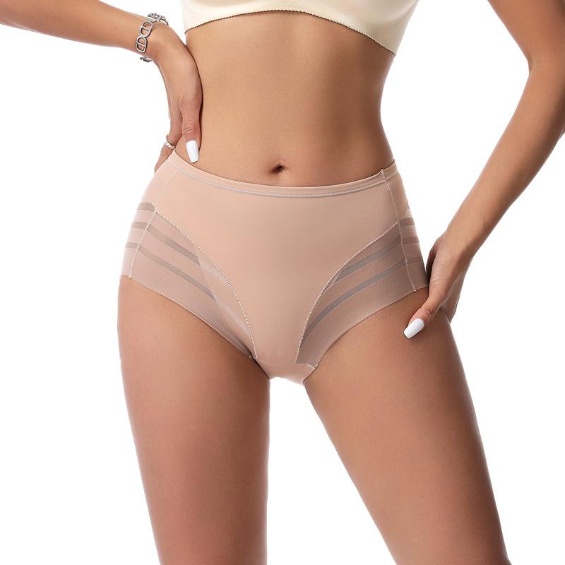 Women's Ice Silk Underwear Summer Breathable Mesh Lace Panties High Elastic Mid Waist Plus Size 3pcs