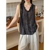 Tachibana summer new Korean lace vest with wooden ear edge sleeveless top loose V-neck T-shirt 99117 wooden ear edge