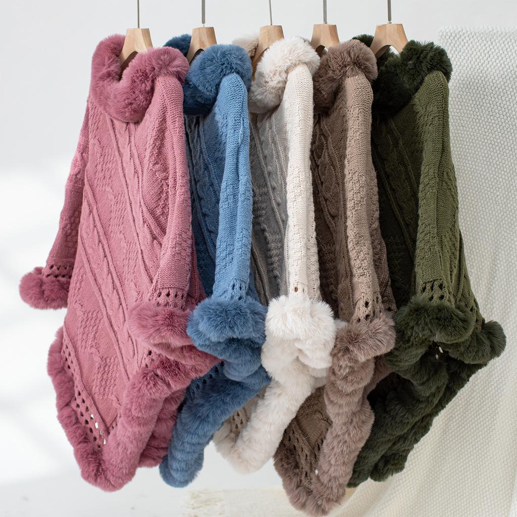 Женский осенне-зимний большой размер однотонный трикотажный шерстяной воротник свободный пуловер свитер плащ 5 цветов