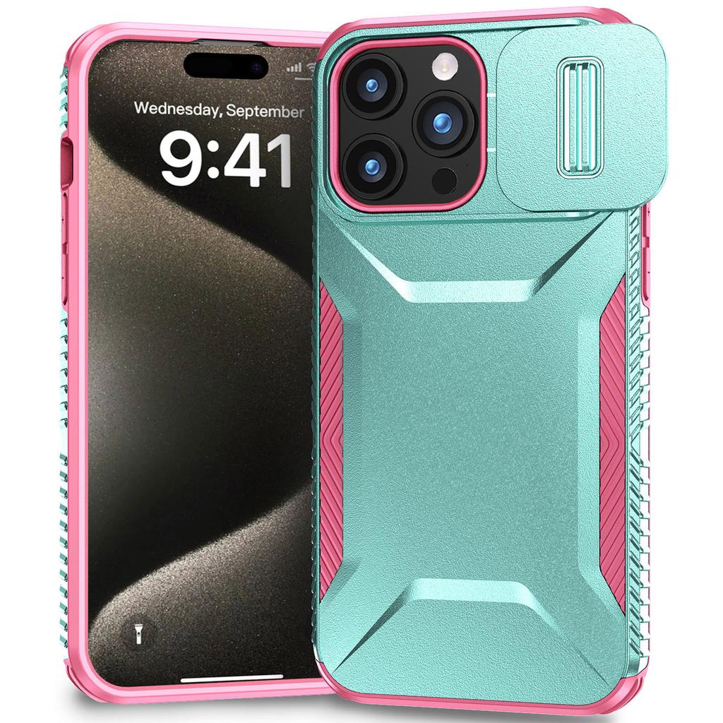 Чехол для iPhone 15 Pro, противоскользящий, из ПК+ТПУ, с выдвижной защитой камеры