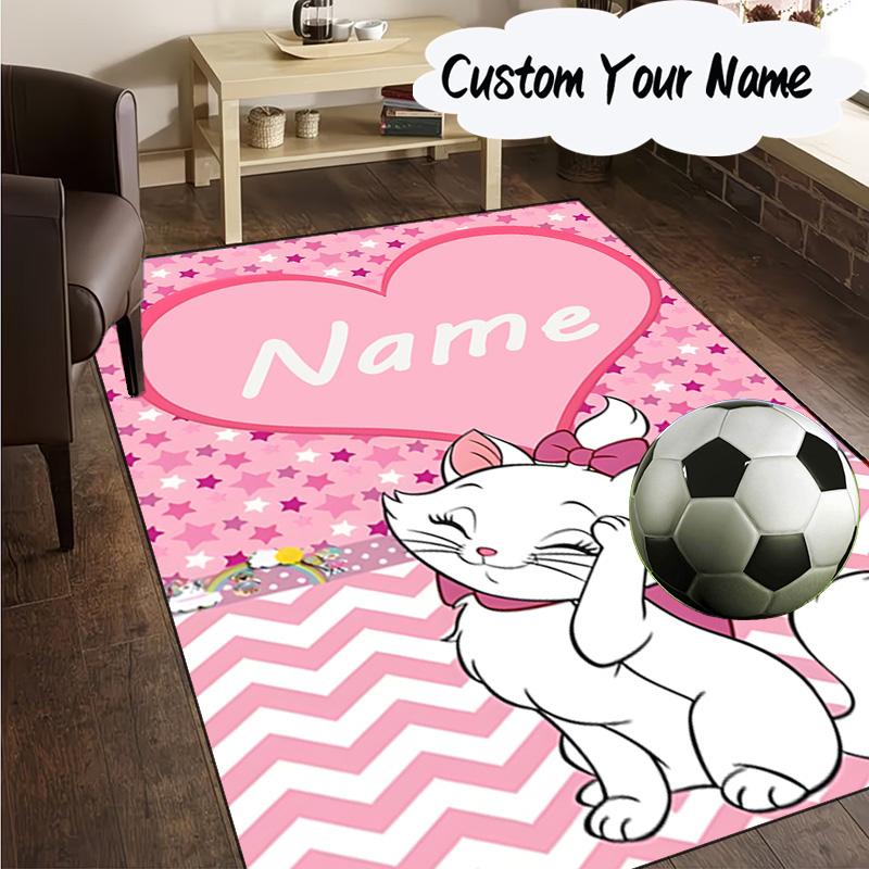Custom Name Rug Elegant white cat Carpet Game rug Area Rug Suitable for Kitchens, Homes, Offices, Living Rooms,Home Decor,Birthday Gift