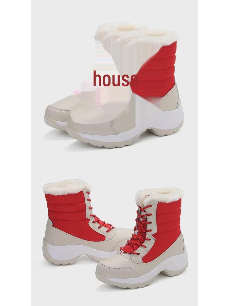 Женские зимние ботинки 2024 года, с внутренней отделкой, нескользящие, высокие, большой размер 42, плюс бархатное утепление