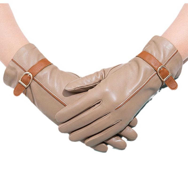 Модные женские перчатки из натуральной цветной овчины для сенсорных экранов Теплые флисовые перчатки для вождения осенью и зимой