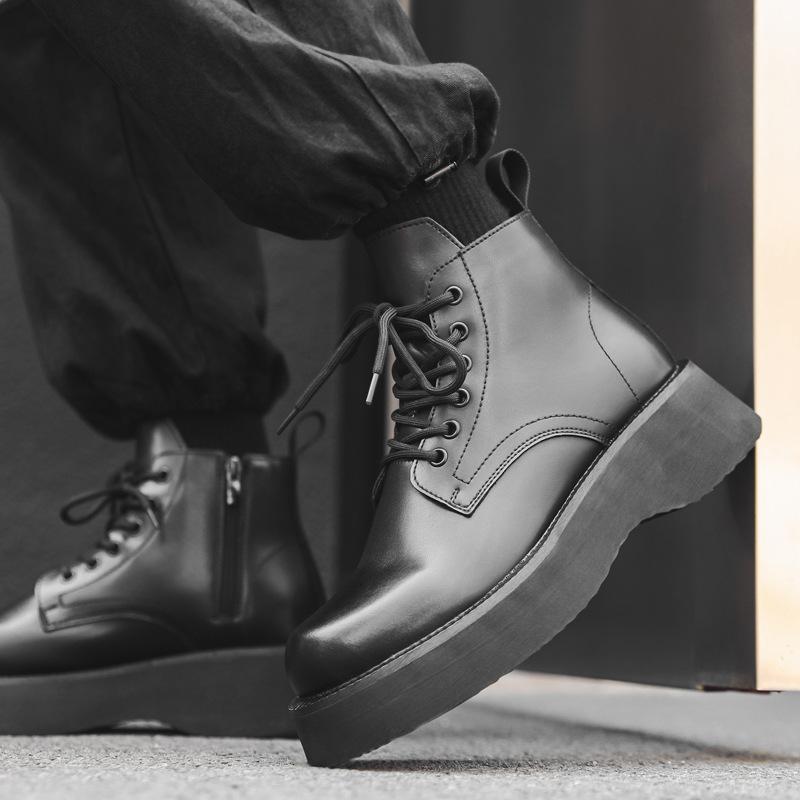 Мужские ботинки мартин новые универсальные на толстой подошве увеличивающие рост осенне-зимние бархатные высокие ботинки в стиле милитари мужская обувь 22611-J