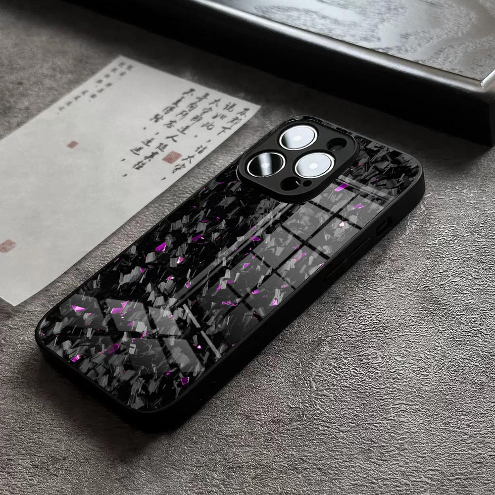 100% Настоящий Кованый Углепластик Чехол Для Телефона Для IPhone 17 Pro Max 14 Pro 15 12 11 13 Mini X XR XS 16 Plus SE Стеклянная Крышка