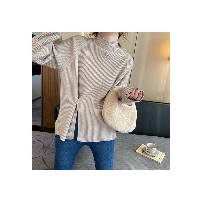 Women's Half Turtleneck Sweater - 2025 Autumn/Winter Fashion, Loose Fit, Versatile, Slimming, Split-Knit Design