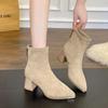 Winter Women Thick Heel Ankle Boots Pointed Toe Mordern Short Booties Street Style Party Stripper Female Shoes