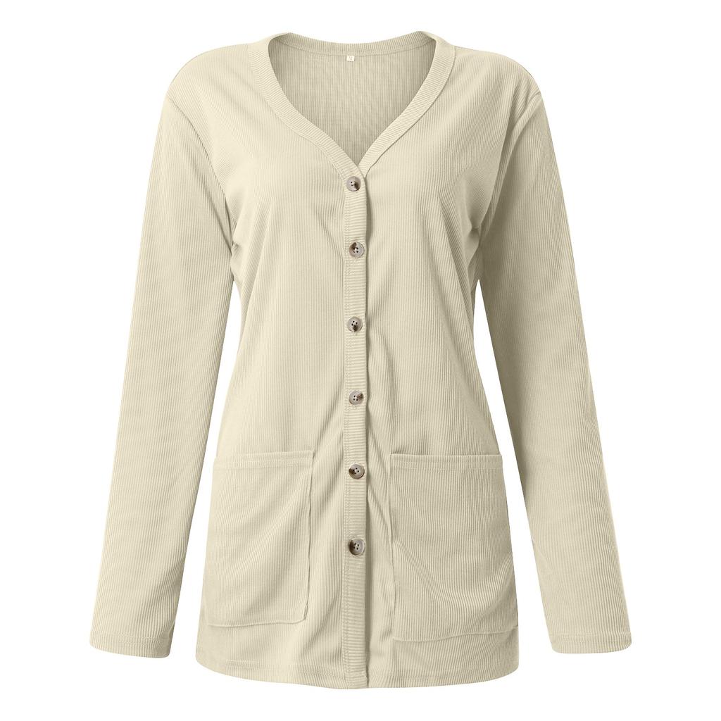 Women's Long Sleeve Tops Casual Shirts Button Down Pockets Basic Ribbed Knit T Shirts Cardigan