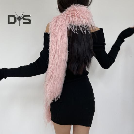 Women Long Scarf Solid Color Thickened Imitation Mink Fur Velvet Decor Scarf Warm Thin Scarf Fashion Accessory