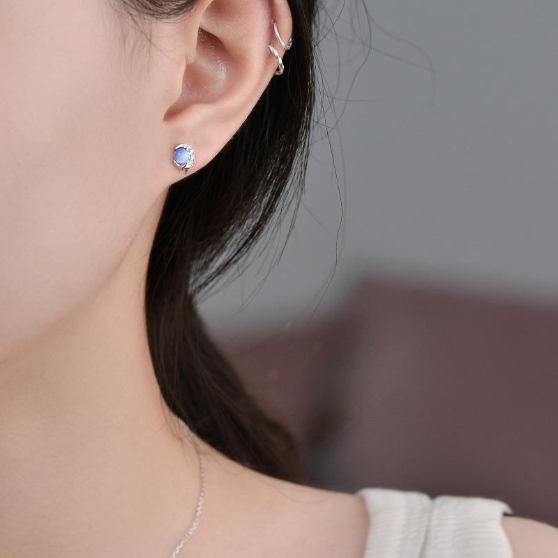 Blue Cat Eye Stone Moon Planet Earrings Light Luxury Small Niche Temperament Earrings Women's Earrings