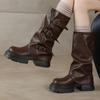 Мода Женщины Платформа Середина Икры Высокие Сапоги Высокий Каблук Кожаные Туфли Бренд Мода Снег Зима 2025 Тренд Готика Челси Толстые Ботинки Mujer
