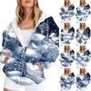 Women's Christmas Printed Sweatshirt Winter Long Sleeve Cardigan Jacket With Pockets Zipper Hoodie Outerwear