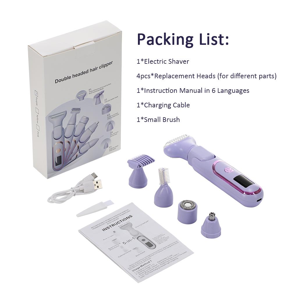 Многофункциональный женский эпилятор 5 в 1, безболезненная электрическая бритва, портативный эпилятор для бровей и лица, перезаряжаемый триммер для волос в носу