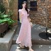 Летний образ ootd, чистое желание, фиолетовое цветочное платье, женская юбка-макси для отпуска на море, особенно красивое платье с приталенным силуэтом