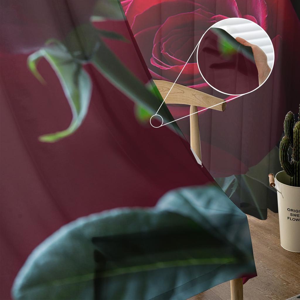 Red Rose Tulle Curtains For Living Room Bedroom Home Decor Chiffon Sheer Voile Kitchen Curtain