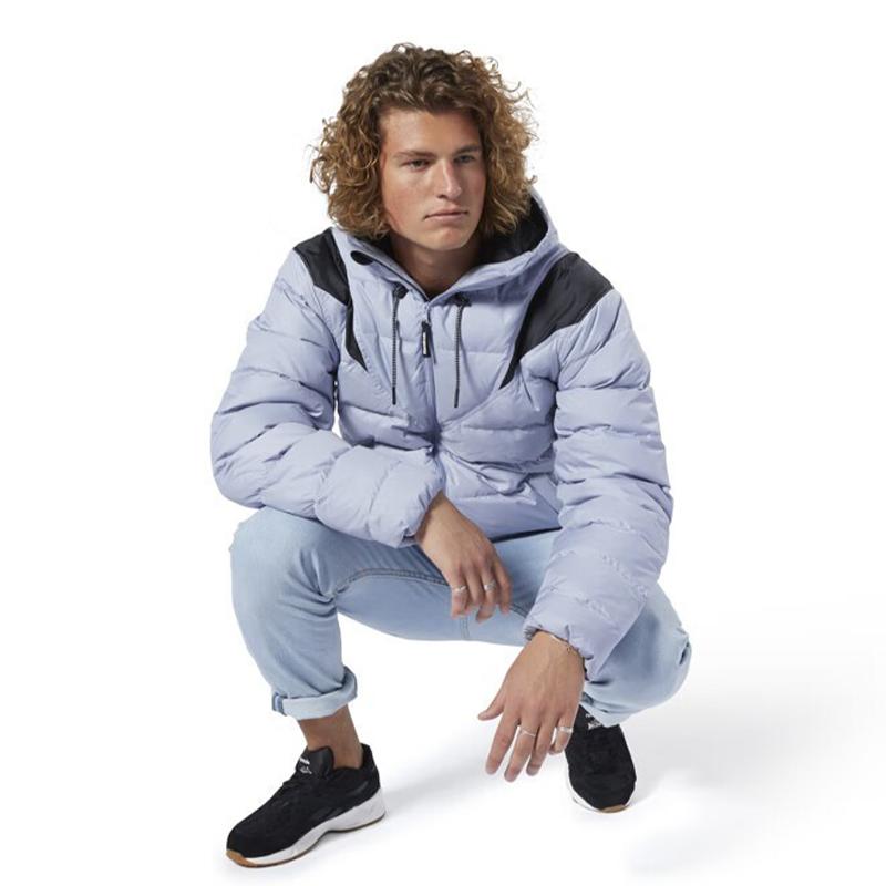 Reebok Модная короткая приталенная спортивно-повседневная пуховая куртка для мужчин, куртки, сине-серая, DY6001
