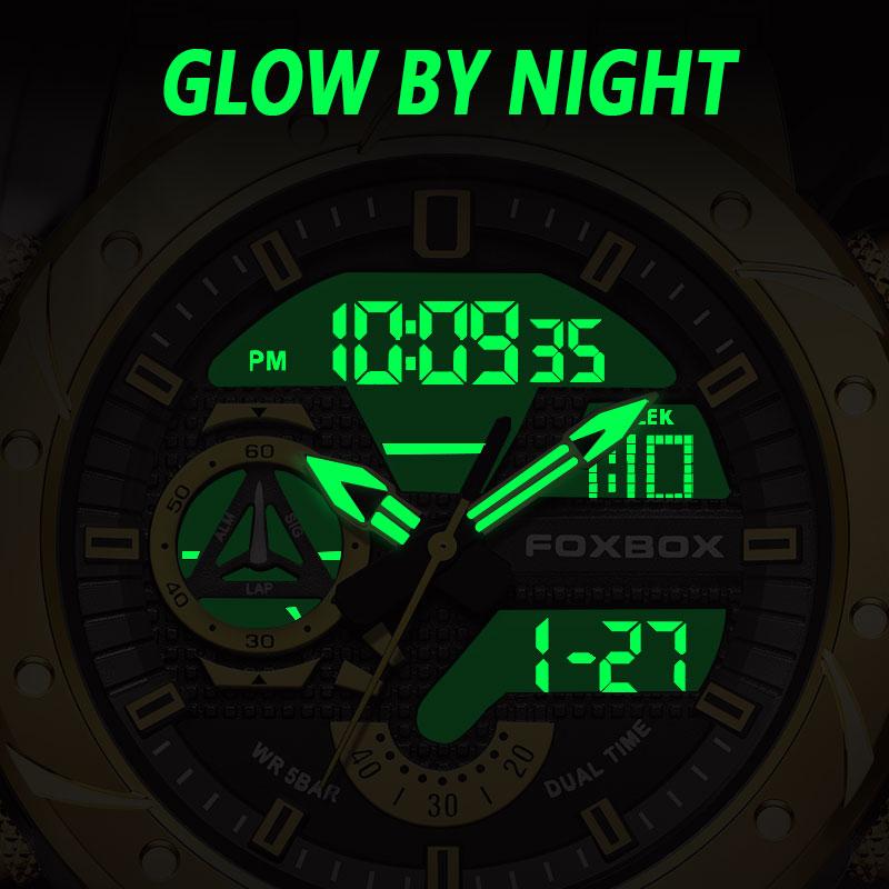 LIGE Sub-brand FOXBOX Fashion Digital Watch Men Dial Dual Display Outdoors Waterproof Sport Luminous Silicone Wristwatch