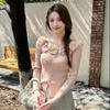 French 3D Floral Off-Shoulder Long-Sleeve Knitted Sweater for Autumn-Winter