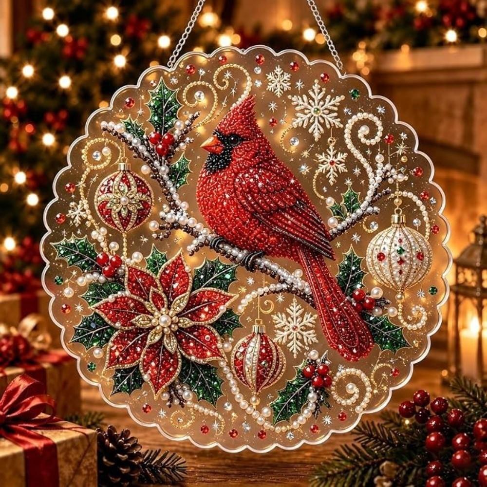 5D Pearl Painting Kit Acrylic Round Board Xmas Acrylic Pendant Christmas Diamond Painting Set Gift