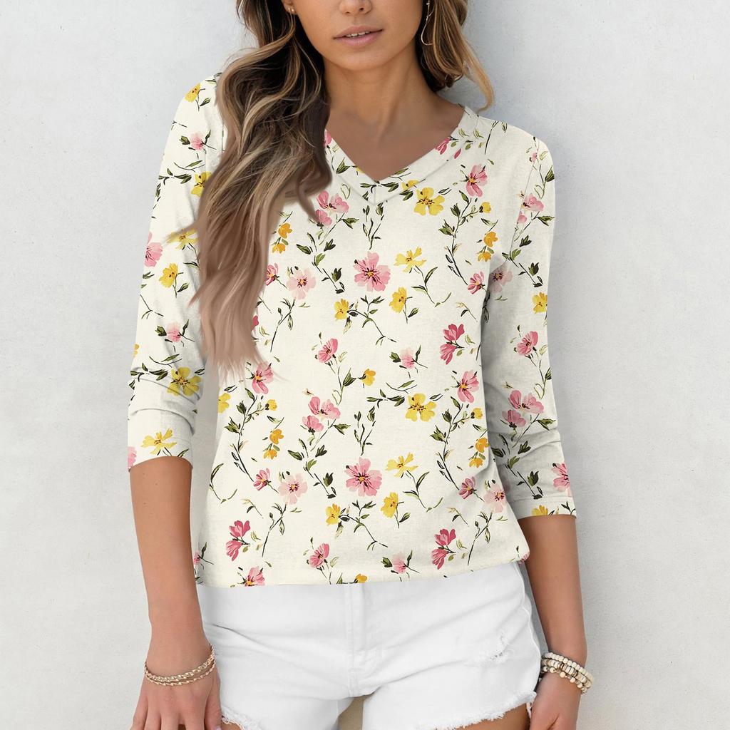 Рубашки с рукавом 3/4 для женщин, милые футболки с графическим принтом, блузки, повседневные базовые топы больших размеров, пуловеры