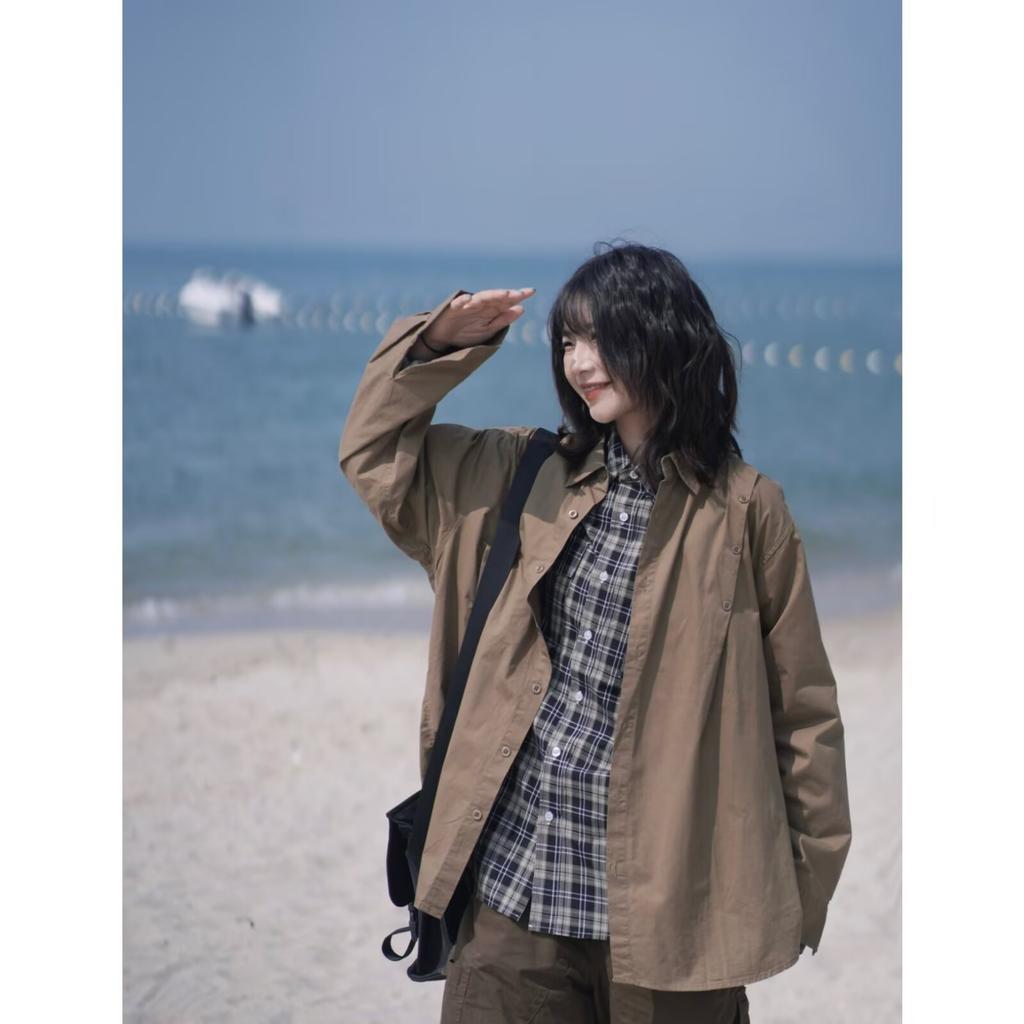 2024 Letter Long Sleeve Shirt Japanese Hong Kong Style Ins Loose Shirt Boys Summer Trendy Versatile Casual Coat