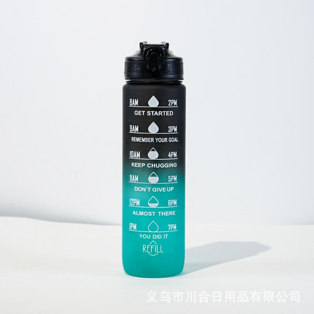 Пластиковая бутылка для воды с градиентом, большая емкость 1 л, крышка-поильник, портативная спортивная бутылка для воды для улицы.