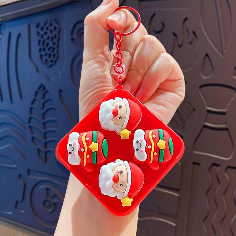 Cartoon Christmas Stress Relief Keyboard Keychain for Couples Bags Decorative Button Fidget Holiday Gift for Friends Family