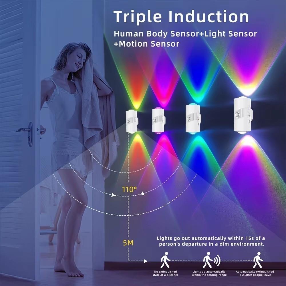 Colorful Gradient Motion Sensor Night Light Rechargeable RGB Gradient Wall Lamp  Hallways